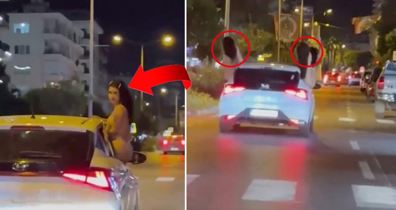 goruntuler turkiyeden arabanin camindan sarkan 3 bikinili kadin trafigi karistirdi 3bX6JvgI